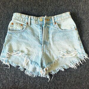 Zara High Rise Light Wash Cut Off Denim Short Shorts